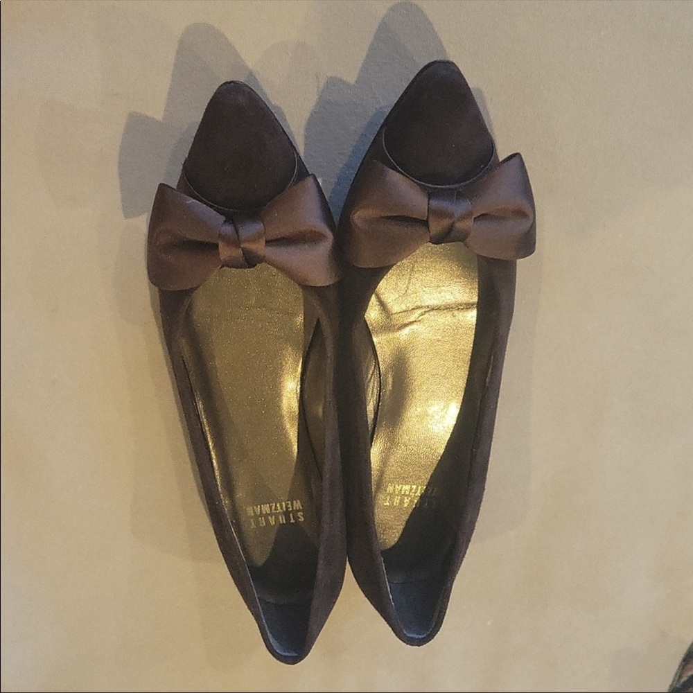 Stuart Weitzman 6.5N brown flats with satin bow